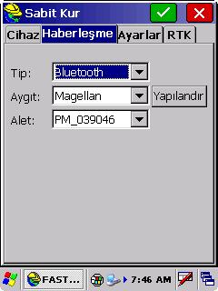 kurulmuş. Şimdi bir sabit mi kuracaksınız? sorusu gelir. Bu soru evet ile geçilir. Açılan sabit kur penceresinde cihaz bölümünde; Üretici: Ashtech Model: ProMark 800.