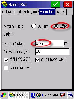 ), Alet: PM_XXXX (Bağlanılan cihazın bluetooth adı.) Ayarlar bölümünde; Anten Tipi: Pilye ya da jalonda ise düşey, alet sehpasında ise eğik.