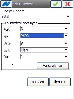 RTK formatı CMR+ olarak seçilir, Uydu yükseklik açısı çalışma gereksinimleri doğrultusunda girilir. Genel olarak RTK ölçülerinde 10 derece yükseklik açısı kullanılmaktadır.