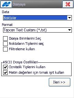 Öncelikle dataları aktarılacak iş dosyası açılır Ana çalışma ekranı geldiğinde İş menüsü altında Aktar>Dosya ya seçilir.