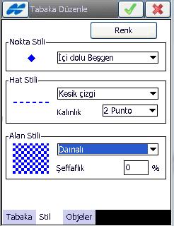 Nokta tipi(daire, içi dolu daire, dikdörtgen v.b.), Hat Stili (Kesik çizgi, düz çizgi v.