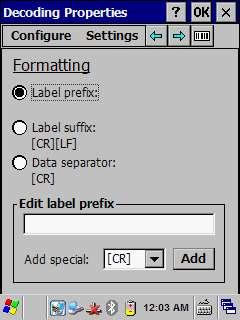 Formatting Bu bölümde okunan barkod başına, sonuna vb. barkod içerisinde olmayan bir karekter ve işlevin eklenmesi yapılandırılır.