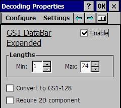 GS1 Databa Expanded Bu bölümde GS1 Databar Expanded barkod tipi ayarlarının yapılandırılması sağlanır. Enable : Okunabilirliği açar/kapatır.