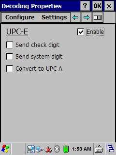 UPC-A Bu bölümde UPC-A barkod tipi ayarlarının yapılandırılması sağlanır. Enable Send check digit Send system digit Convert to EAN-13 : Okunabilirliği açar/kapatır.