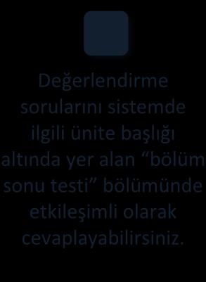 Merkezi Sinir Sistemi (Systema Nervosum Centrale) DEĞERLENDİRME SORULARI Değerlendirme sorularını sistemde ilgili ünite başlığı altında yer alan bölüm sonu testi bölümünde etkileşimli olarak