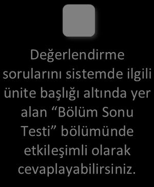 Kaslar (Myologia) Değerlendirme sorularını sistemde ilgili ünite başlığı altında yer alan Bölüm Sonu Testi bölümünde etkileşimli olarak cevaplayabilirsiniz. DEĞERLENDİRME SORULARI 1.