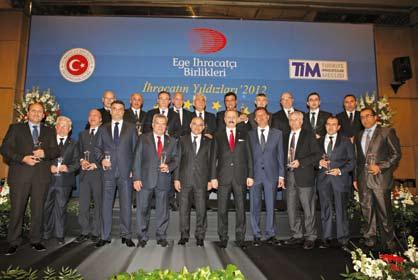 (Soldan) TİM Başkanı Mehmet Büyükekşi, Petkim Genel Müdürü Sadettin Korkut, Ekonomi Bakanı Zafer Çağlayan, EİB Başkanı Mustafa Türkmenoğlu Ege İhracatçı Birlikleri (EİB) tarafından 2012 yılında en