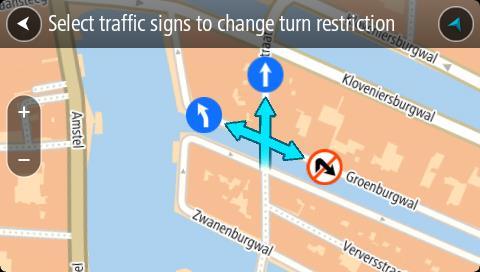 Dönüş Kısıtlaması Yanlış yol dönüş kısıtlamalarını bildirmek için bu seçeneği belirleyin. 1. Harita görünümünde harita değişikliğinin konumunu seçmek için basılı tutun. 2.