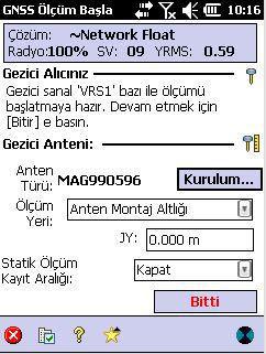 Bu açıla sa fa ile Cors siste i e ağla dığı ızı Gezi i A te i kıs ı ı a arları ı ta a la ıp Bitti buto u a as a ız izi ölçü sa fası ola Data Topla Ekra ı a ö le dire ektir.