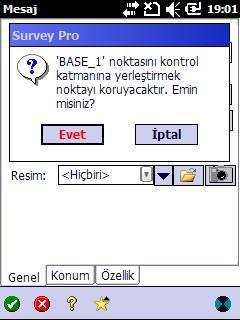 Bu seçe ek seçildiği de, GNSS alı ısı, u duda aldığı koordi atları kulla arak Baz Noktası oluşturur.