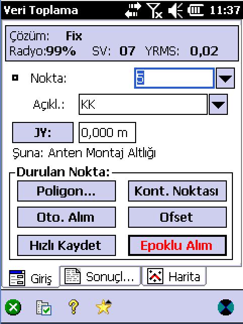 Nokta Alımı ve Aplikasyonu Nokta Alımı GPS ihazı ızla alı apa il ek içi a rı özellikleri in ulu duğu adet alı ekra ı ız vardır.