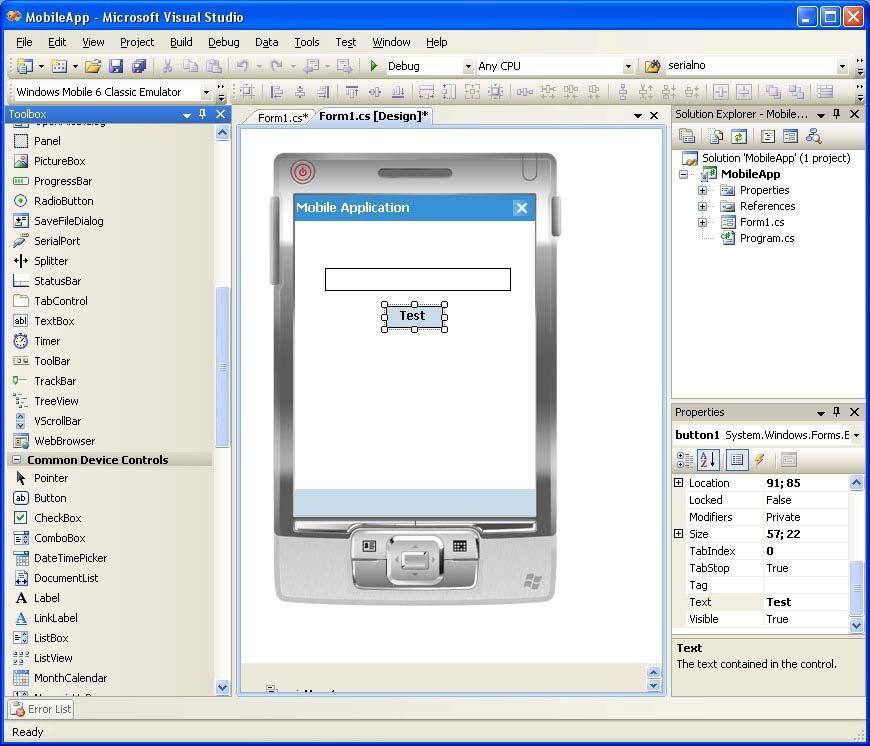 - 79 - Şekil 7.17 : Visual Studio tasarım arayüzü Örneğin bir yazı kutusuna Merhaba Dünya!