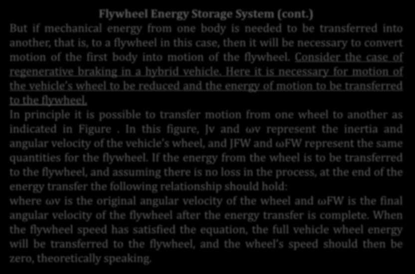 Enerji Sistemleri: Volanlar Flywheel Energy Storage System (cont.