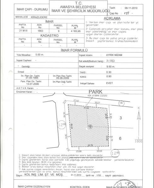 İmar çapı hazırlanması için dilekçe, kadastro durumunu gösteren koordinatlı çapı, Tapu senedi, jeolojik raporu istenmektedir.