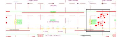 Giden yolcu hareketlerinin analizi; 1-Otobüs, servis, taksi, yada metrodan iniş, 2-Önemli yolcular için E, diğer yolcular için A, B, C, D kapılarından giriş ve kontrol, 3-2 adet THY yolcu kabul, ve