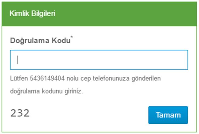 9. Başvuru Doğrulama ve Ödeme Bu alanda kimlik bilgilerinizin doğruluğundan emin olmak için cep telefonunuza gelen doğrulama kodunu giriniz.