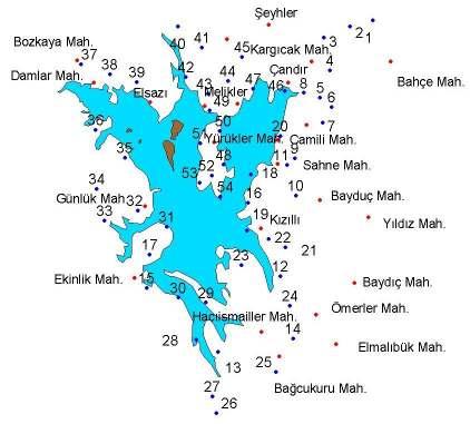 K KM Gözlem Yapılan Noktalar Yerleşim Yerleri Karacaören I Baraj Gölü Şekil