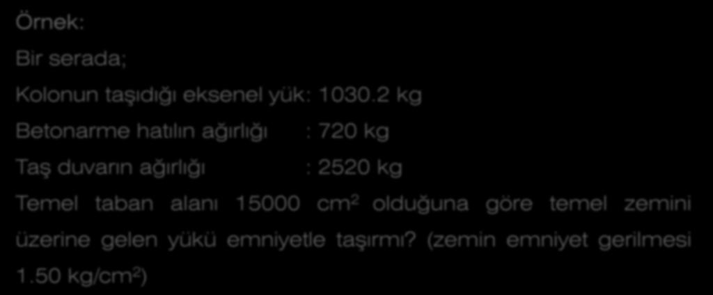 Örnek: Bir serada; Kolonun taşıdığı eksenel yük : 1030.