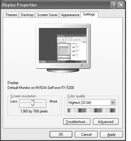 PC Yazılımınızın Ayarlanması (Windows XP ye bağlı olarak) Tipik bir bilgisayarın Windows görüntüleme ayarları aşağıda gösterilmektedir.