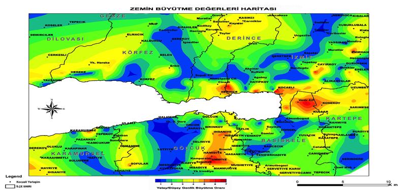 etkisinin saptanmasındada önemli parametrelerden biridir. Bu harita Kocaeli ilimiz için yapılarak Şekil-3 de verilmektedir. Şekil 3. Zemin hakim titreşim peryodu haritası 2.