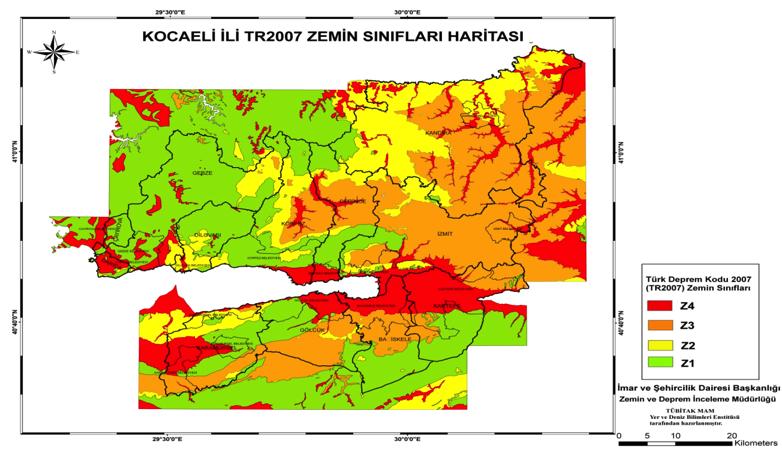 Şekil 6. Kocaeli ili Türk deprem yönetmeliği zemin sınıflama haritası 3.