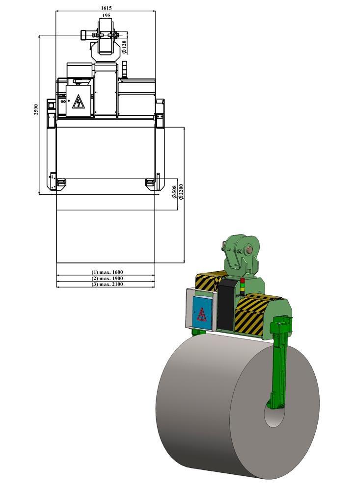 Teknik Özellikler Bobin Genişliği (min.-max.) 1: 600-1600 mm Bobin Genişliği (min.-max.) 2: 600-1900 mm Bobin Genişliği (min.-max.) 3: 600-2100 mm Bobin Çapı (max.