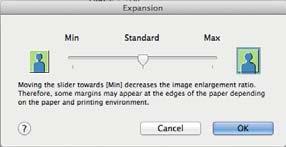 Max : Sol için 3 mm ve sağ için 5 mm (görüntü 1 mm sağa kayar) Standard : Sol ve sağ için 3 mm Min : Sol ve sağ için 1,5mm Mac OS X için Ayarların Yapılması Yazdır ekranını açın ve Paper Size