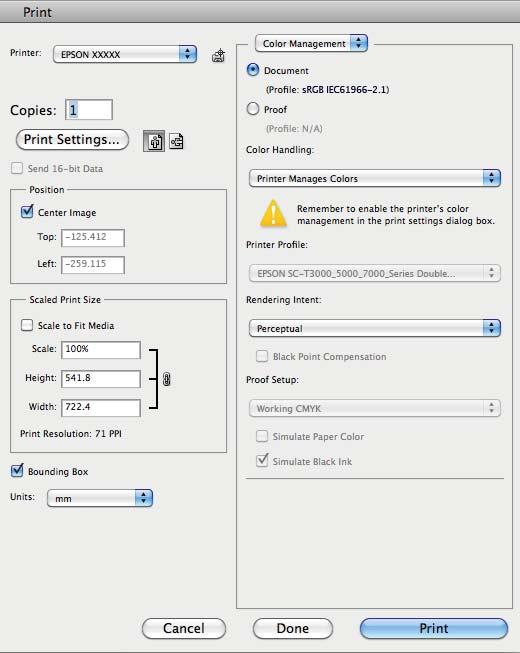 Yazdırmanın Diğer Yolları Not: Desteklenen platformlar hakkında bilgi için, sözü edilen uygulamanın web sitesine bakın. Adobe Photoshop CS5 Örneği Print (Yazdır) ekranını açın.