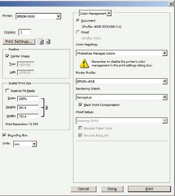 Renk Yönetimi Yazdırma Profillerin ayarlanması Giriş profili, yazıcı profili ve maksat (eşleştirme metodu) ayarları, renk yönetimi motorları farklı şekilde kullanıldıklarından üç tip renk yönetimi