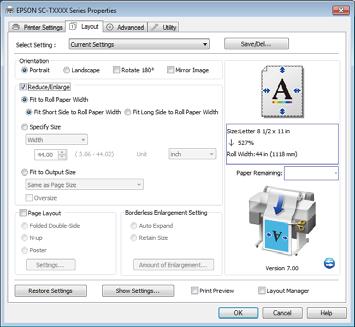 Yazdırmanın Diğer Yolları Belgeleri Rulo Kağıdın Genişliğine Sığdırma Windows ta Ayarların Yapılması Yazıcı sürücüsünün Printer Settings sekmesini A görüntüleyin ve belgenin sayfa boyutuyla eşleşen