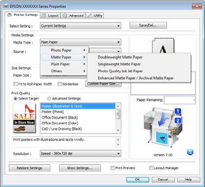 Yazdırmanın Diğer Yolları B Yazıcı sürücüsünün Printer Settings sekmesini açın ve Source öğesinin Roll Auto - XXXXX olarak ayarlandığını onaylayın.