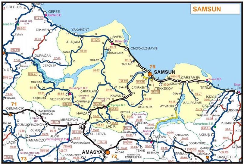 ULAŞTIRMA Samsun kara, deniz, hava ve demir yolları şeklinde her türlü ulaşım imkânını sunan ve Karadeniz Bölgesini iç ve batı Anadolu ya bağlayan önemli bir ulaşım merkezidir.