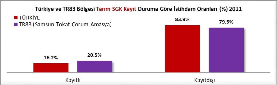 TÜİK Hanehalkı İşgücü İstatikleri çalışmasına göre Samsun un da içinde yer aldığı TR83 bölgesinde (Samsun- Tokat-Çorum-Amasya) 2011 yılında 1 milyon 52 bin kişi olan toplam işgücü 2012 yılında 982