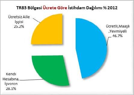 Türkiye de 2012 yılındaki 24 milyon 821 bin kişilik istihdamın %24.6 sı tar m sektöründe, %26.0 ı sanayi sektöründe, %49.4 ü de hizmetler sektöründe sağlanmıştır.