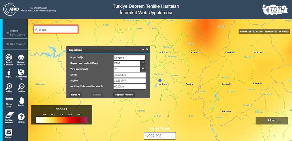 2.5. Harita Araçları Şekil 5. Raporlama menüsü 2.5.1. Genel Görünüm, Yaklaş, Uzaklaş ve Kaydır Yaklaş ve Uzaklaş araçları ile haritanın istenilen bölgesine yaklaşılabilir veya uzaklaşılabilir.