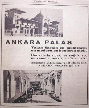 1950 li yıllarda Ankara Palas Oteli ilanı.