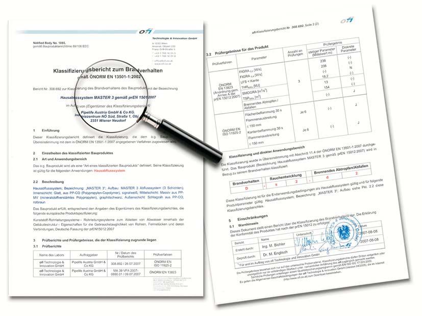 3 KATMANLI SESSİZ ATIKSU BORU SİSTEMLERİ MASTER 3 Atıksu Boru Sisteminin Teknik Ölçümleri Ölçümler ve testler Avusturya da bulunan ve uluslararası akrediyona ve yetkiye sahip Forschungsinsitut für