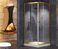 parlak profil GOLD SLIM 90 x 90 x 205 cm Acrylic shower tray Special and sifone Exstra flat drain system Easy installation 6 mm temperred clear glass 25 mm adjustment for uneven walls Chrome door