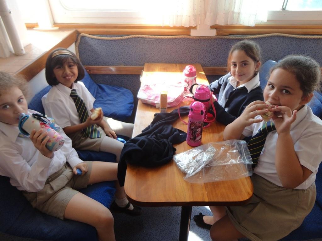 First of all we went on a large ferry boat to eat our snack a very different experience from our usual snack time!