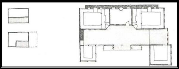 14 Şekil 2.2.4. Sofasız plan tipi Antakya Kavuçuk evi (Sözen, 2001) Dış sofalı plan tipi Dış sofalı evler, sofasız plan tipini izleyen aşamadır.