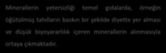 Minerallerle Zenginleştirme Minerallerin yetersizliği temel gıdalarda, örneğin öğütülmüş tahılların baskın bir şekilde diyette yer alması ve düşük biyoyararlılık