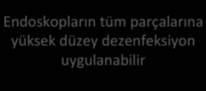 Endoskopların tüm parçalarına yüksek düzey dezenfeksiyon uygulanabilir Endoskopların forseps biyopsi ve sfinkterektomi bıçakları lazer probları