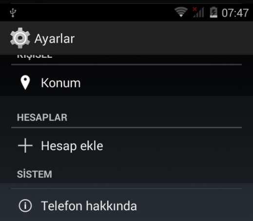 Hesap Tanımlama Android işletimine sahip cihazlarda özellikle Google Play tarzı uygulama marketlerine giriş için cihazda bir hesap tanımlı olması gerekmektedir.