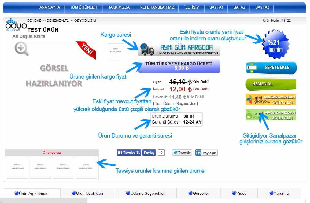 Garanti Süresi kısmından da YOK seçildiğinde herhangi bir süre gösterimi