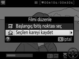 Seçilen Kareleri Kaydetme Seçili bir karenin bir kopyasını JPEG hareketsiz görüntüsü olarak kaydetmek için: 1 Filmi izleyin ve bir kare seçin. 106.