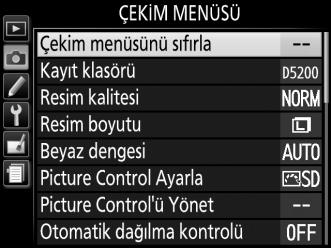 C Çekim Menüsü: Çekim Seçenekleri Çekim menüsünü görüntülemek için, G düğmesine basın ve C (çekim menüsü) sekmesini seçin.