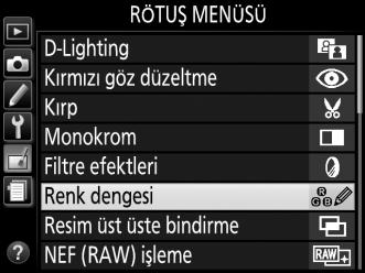 Rötuşlanmış Kopya Oluşturma Rötuşlanmış bir kopya oluşturmak için: 1 Rötuş seçeneklerini görüntüleyin. Rötuş menüsünde istediğiniz öğeyi vurgulayın ve 2 düğmesine basın. 2 Bir resim seçin.