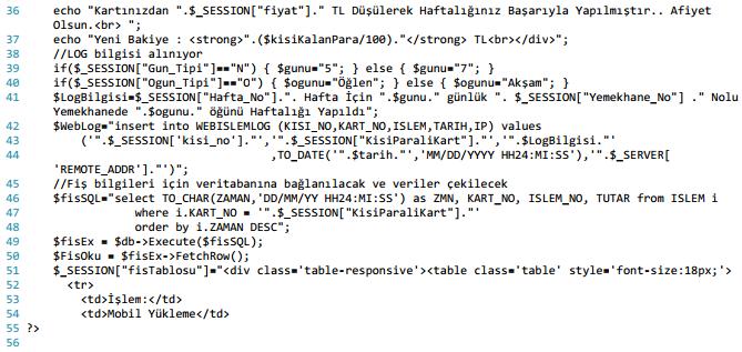 Şekil 24: Mobil Harcama Sistemi Program Kodu