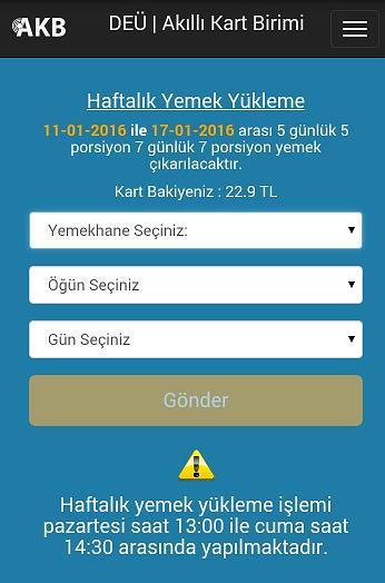 Mobil harcama yazılımı ile kullanıcılar, haftalık yükleme işlemi, haftalık yemek