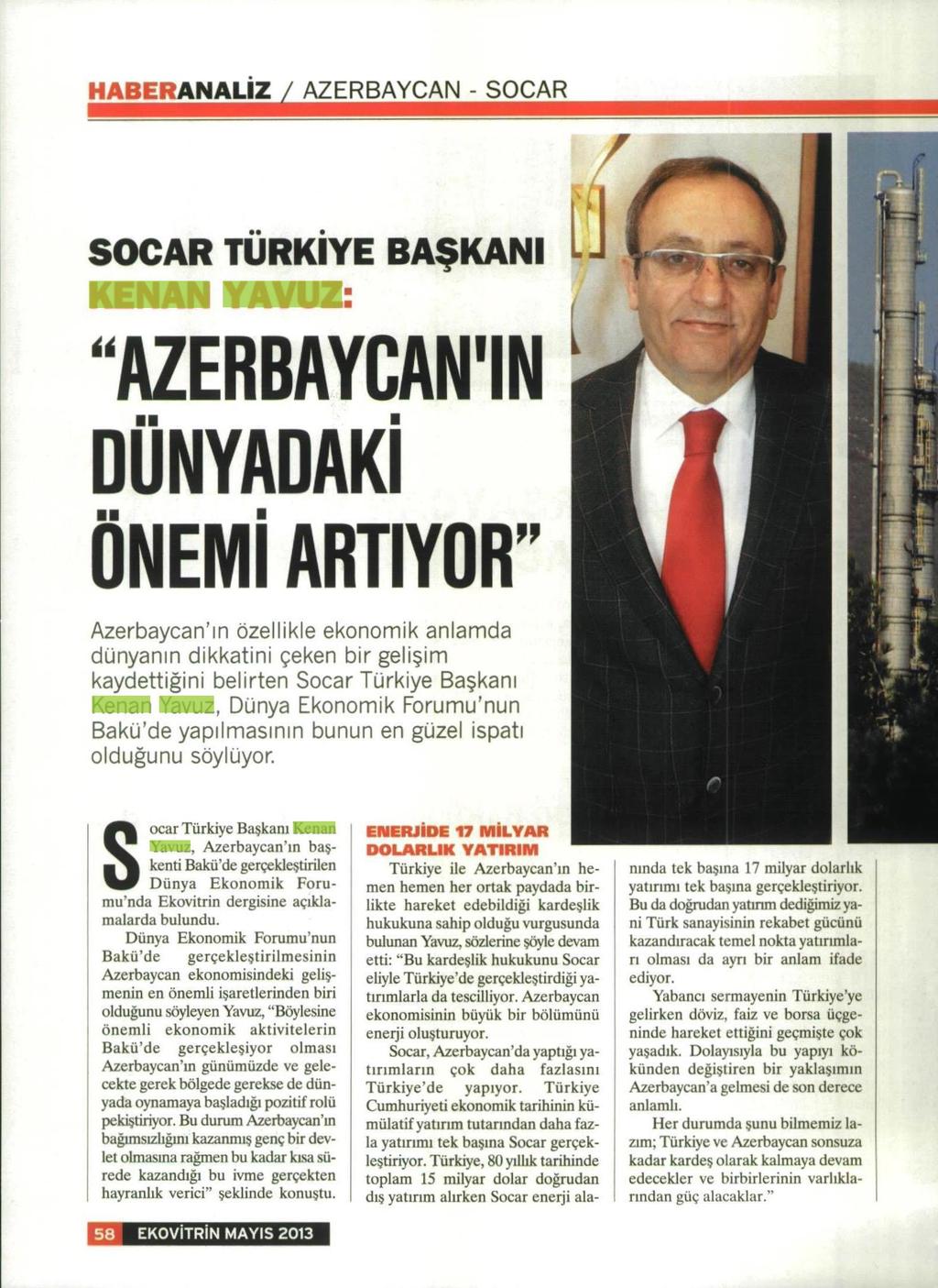 SOCAR TÜRKİYE BAŞKANI KENAN YAVUZ AZERBAYCAN IN DÜNYADAKİ ÖNEMİ A- RTIYO.